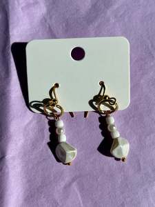 Gold Upcycled Beaded Earrings | White