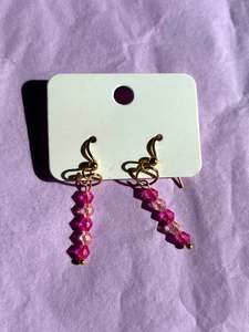 Earrings: Gold Upcycled Beaded Earrings | Pink