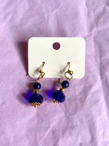 Earrings: Gold Upcycled Beaded Earrings | Blue