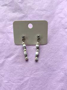 Earrings: Beaded Stud Earrings | White