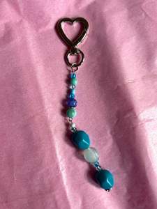 Accessories: Heart-shaped beaded keychain | Blue