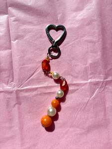 Heart-shaped beaded keychain | Orange