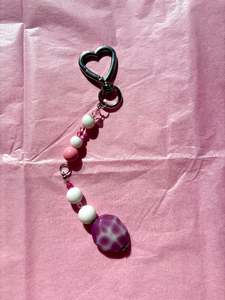 Heart-shaped beaded keychain | Pink