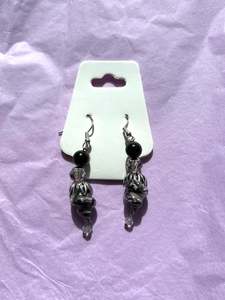 Earrings: Upcycled Beaded Earrings | Grey