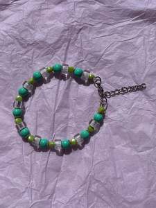 Green Anthurium Upcycled Beaded Bracelet