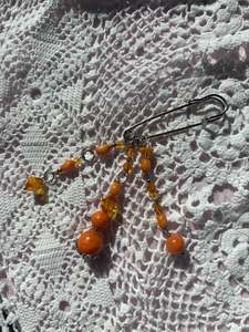 Orange Beaded Safety-Pin Badge