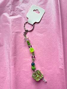 Keychains Bag Charms: Upcycled Beaded Keychain | Green