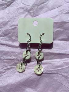 Upcycled Dangly Button Earrings | White