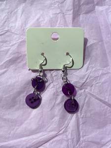 Upcycled Dangly Button Earrings | Purple