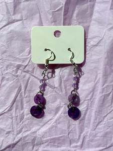 Upcycled Dangly Button Earrings | Purple