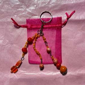 Large Upcycled Beaded Keychain | Orange