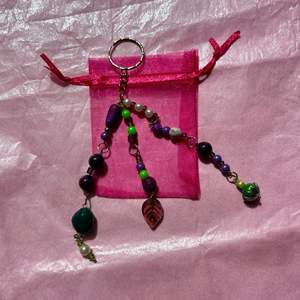 Large Upcycled Beaded Keychain | Green/Purple