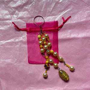 Large Upcycled Beaded Keychain | Yellow