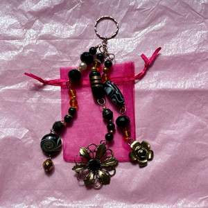 Large Upcycled Beaded Keychain | Black