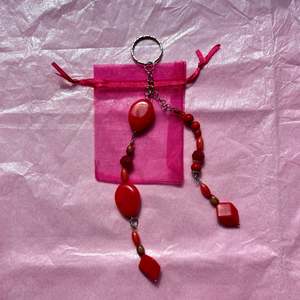 Large Upcycled Beaded Keychain | Red