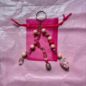 Large Upcycled Beaded Keychain | Pink