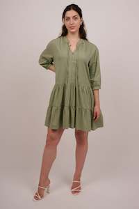 On Sale: Tier Cotton Mini Dress - Olive