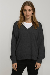 Cavern V Neck Jumper - Charcoal