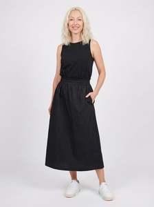 Cotton Midi Skirt - Black