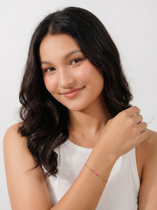 Gold Filled: Dainty Pink Enamel Satellite Bracelet