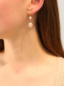 Gold Duo Pearl Drop Earrings