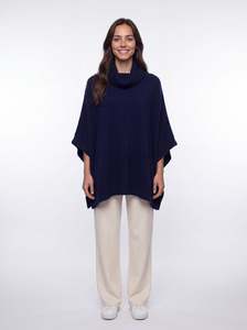 Possum Merino Cowl Neck Poncho - Midnight
