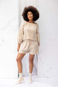 Artisan Handwoven Cotton: All-Day Shorts | Cream Stripe