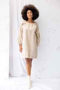Artisan Handwoven Cotton: Mahina Dress | Cream Stripe