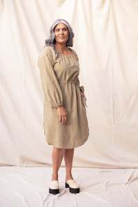 Artisan Handwoven Cotton: Rose Dress | Moss Stripe