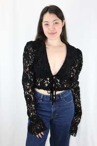 Long Slve Top: Majorelle - Alivia Lace Cropped Top