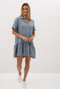 50 Off Sale: HUMIDITY - Linen Sunny shift dress - Storm blue! 12-14