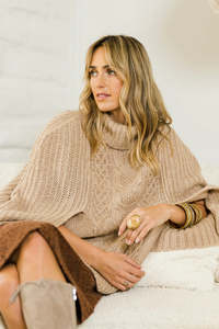 50 Off Sale: BOHO BIRD - Wool blend cable knit poncho - Camel! 10-12