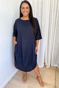 VINE APPAREL (LN) Linen blend Otto dress - Navy! 10-12
