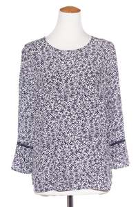 Clearance: RANDOM - Navy print flare sleeve top! 14