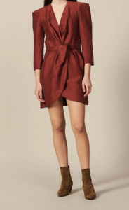 Clearance: SANDRO - Linen blend wrap dress - Rust! 12