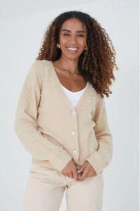 BRAVE SOUL - Pearl embellished cardi - Beige! 14
