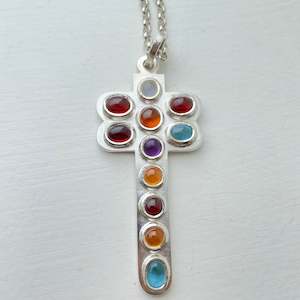 Silver Dragonfly pendant Moonstone, Garnet, Topaz & Amethyst