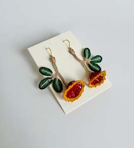 Hand crocheted Pohutakawa earrings