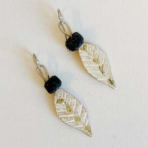 Organic Exhibition: Large Leaf and granite bead Earrings