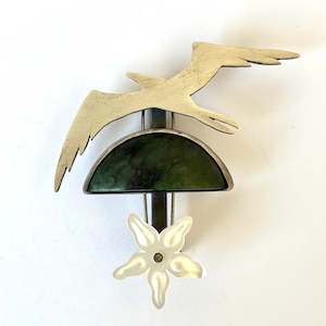 Mother S Day: Flag Brooch - Stirling Silver, Mother of Pearl and Jade