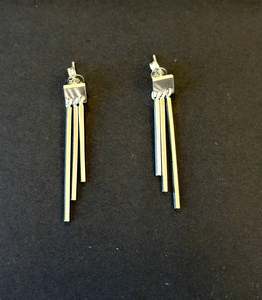 Black White Exhibition: Silver square with dangle rods drop Earrings