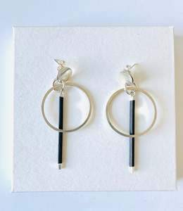 Black White Exhibition: Silver & Rubber Circle Earrings