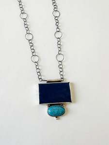 Lapis Lazuli, Howlite and sterling silver pendant necklace