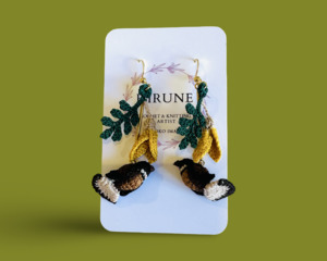 Hand crocheted Kowhai & Tui earrings