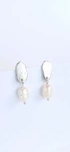 Eva Kerer: Freshwater Pearl & Silver Nugget Earrings