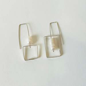 Freshwater Pearl & Silver Square Earrings