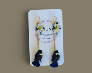 Yoko Imai: Hand crocheted Tui & Flower earrings