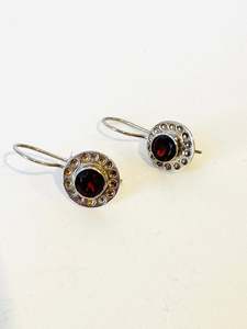 Organic Exhibition: Garnet and sterling silver Halo earrings