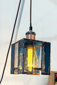 New: Copper & Blue Glass Lamp