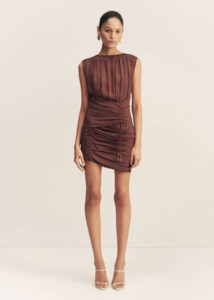 SHONA JOY Blair Panelled Gathered Mini Dress - Cocoa